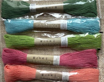 Olympus Sashiko Thread, 20 Meters per skein, 5 Color curated GARDEN MIX, Big Stitch Quilting, Cotton Sashiko thread, Embroidery, FAST SHiP