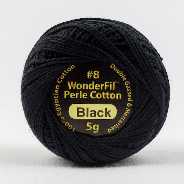 Perle Cotton BLACK 200, 8 Wt Eleganza Perle Cotton, Wonderfil Perle Cotton 42 yard Ball for Embroidery & Quilting, Pearl Cotton