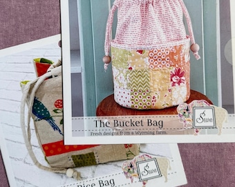 JAPANESE Rice Bag or BuCKET Bag from Sewn Wyoming Folded Card Sock Patterns to sew handmade drawstring bags by Rana Heredia FaST Ship