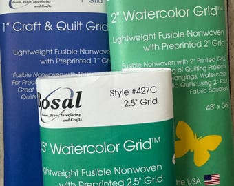 BOSAL preprinted Grid for Pixel Quilt, Choose size 1" 2" or 2.5", Lightweight fusible non woven, 48 x 36" piece, we ship FAST