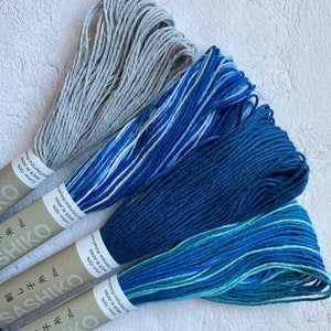 Olympus Sashiko Thread Four BLUE GREY thread Bundle, 20 Meters per skein, Big Stitch Quilting, Skeins ofCotton Sashiko thread, We ship FAST