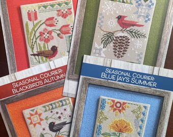 Robin Pickens Cross Stitch, SEASONAL COURIER Bundle or purchase individually, Modern charm celebrate seasons, Confident Beginner, FaSt ship