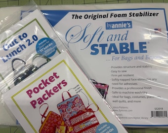 ByAnnie BUNDLE special offer, Soft & Stable Out to Lunch pattern, Pocket Packers Pattern, Included All 3 By Annie Items, Ships FaST