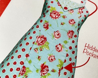 Totally Centered Apron, Vanilla House Apron Pattern, Quick Easy to Make Apron with figure flattering design and hidden pocket, ships fast
