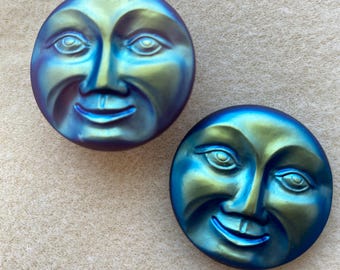 Czech Glass 31mm MOON FaCE Button, CHOICE of finishes, Man in the Moon, large celestial button, moved from ClassicElements shop, FasT ship