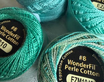 8 wt Blue Perle Cotton bundle Eleganza ™ Pearl Cotton, 42yd Balls also Sold Separately, 8wt SEA GLASS Hand Embroidery thread, FAST ship