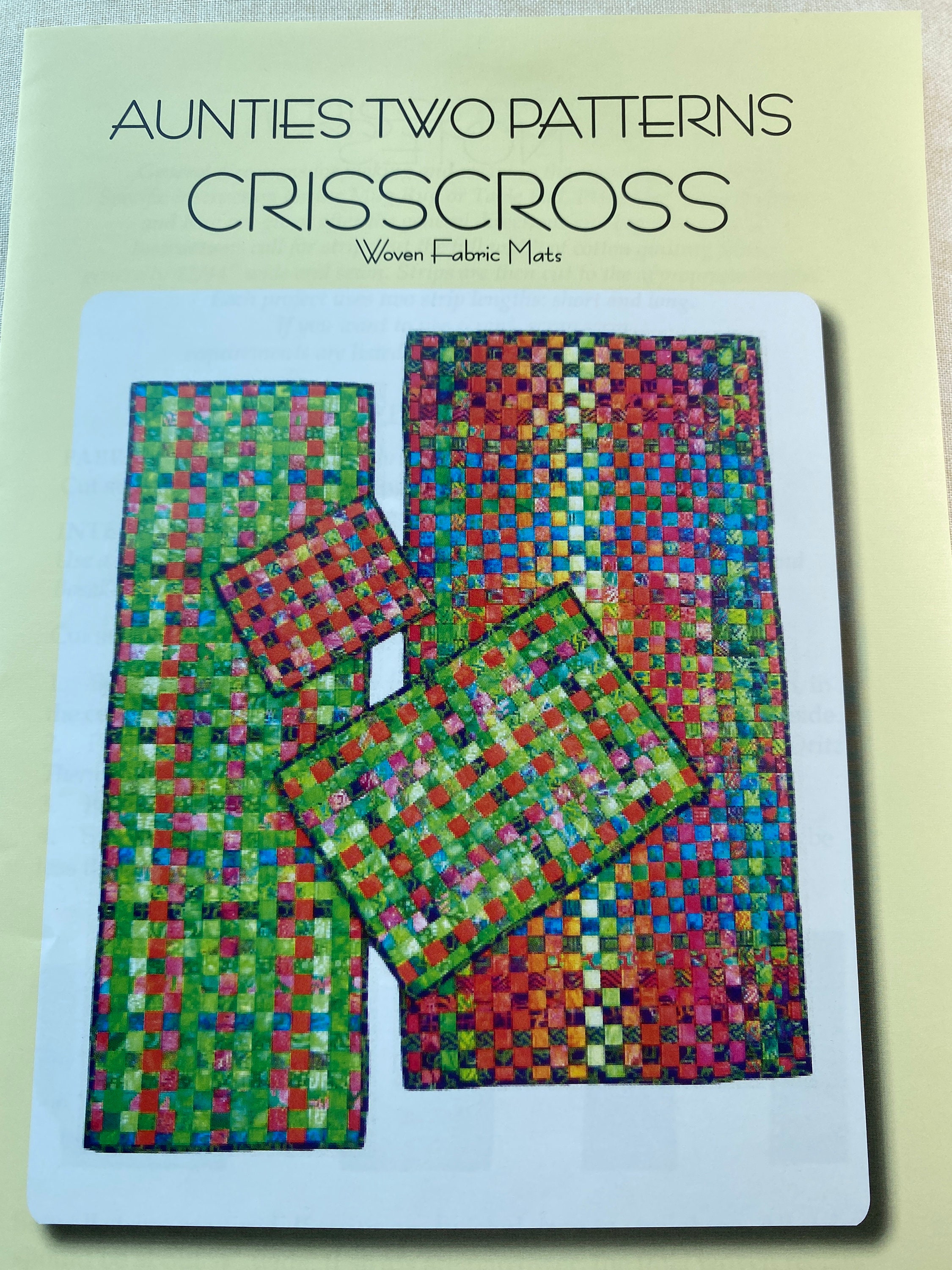 Aunties Two CRISSCROSS Woven Fabric Mats Pattern, Rug Table Runner Placemat Mug Rug Pattern Using Fabric Strips, Learn to Weave Fabric