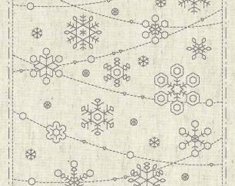 Sashiko HOLY NIGHT, KF2021-31 Preprinted Snow Flake Deign Sashiko Cloth, Preprinted Cotton Linen Hand Printed Sashiko by artist Ky Fujita