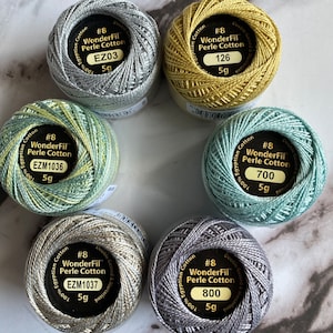 Perle Cotton 8wt, METALLIC MINT MIX, Six Gorgeous Colors Eleganza Perle Cotton by Wonderfil ™  42 yd Balls, Embroidery & Big Stitch Quilting