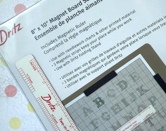 Dritz Magnet Board Cross Stitch, 8 x 10 inch Board, Magnetic Strips and rulers, Track your lines as you stitch, Needleart tool, ships fast