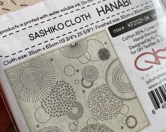 Sashiko HANABI - KF2021-34 Preprinted Sashiko Cloth, 12 Inch Preprinted Cotton Linen Hand Printed Sashiko by artist Ky Fujita