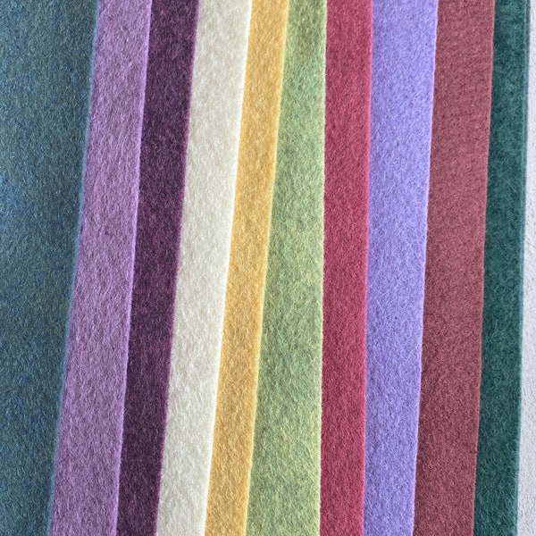 Wool Blend Felt, ENGLISH GARDEN 10 Color Bundle, Curated Mix, Pink Felt, Lavender Felt, Green Felt, Felt Applique design mix, ships FaST