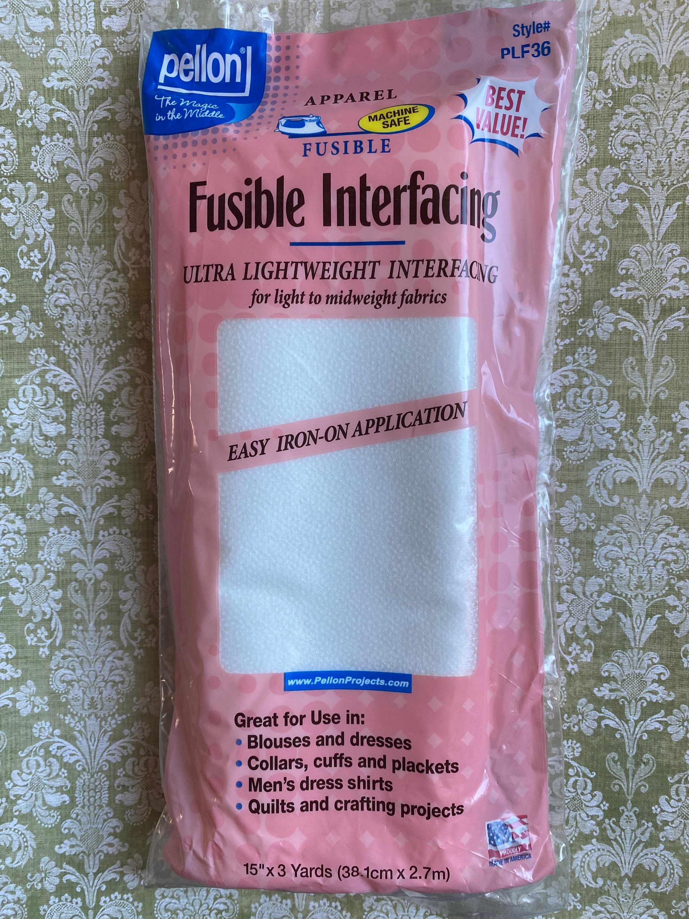 PELLON Fusible Interfacing, Ultra Light Weight PLF36, Pellon Iron on  Interfacing, Interfacing for Apparel, Blouse Cuffs Plackets, Ships FAST 