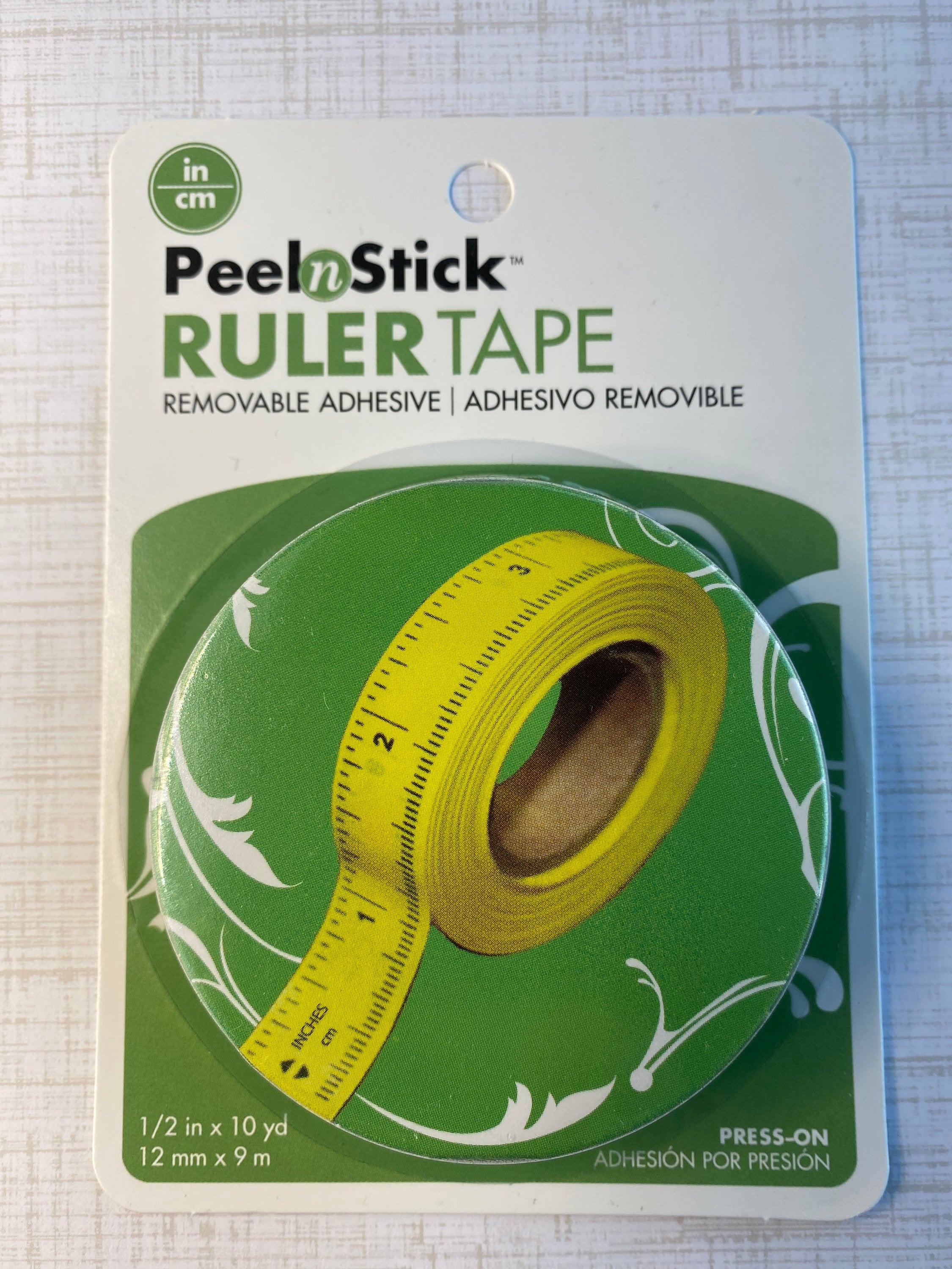 PeelnStick Removable Ruler Tape Imperial + Metric, 1/2 in x 10 yds