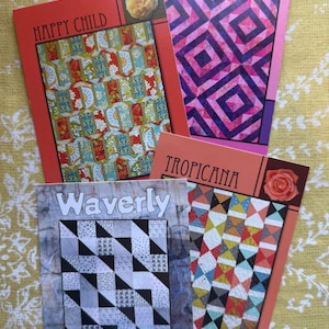 Quilt Pattern Bundle of 4 Villa Rosa Patterns for Large Prints, See ALL pics, Quick Boho Style Stash Buster The best throws, We ship fast