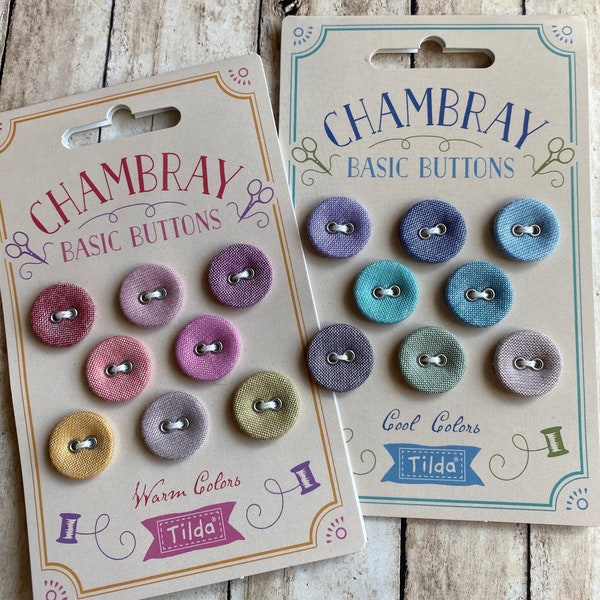Tilda ™ Buttons, CHAMBRAY BASIC  Buttons, 8 piece collection, 16mm two hole, Choose cool or warm colors or both, we ship fast more styles