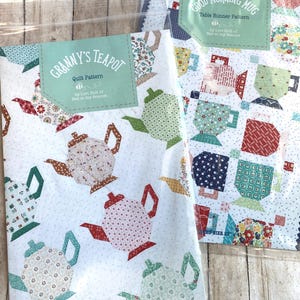 Lori Holt Quilt and Table Runner Patterns, Granny's Teapot Quilt pattern, Good Morning Mug, Riley Blake pieced quilt patterns, fast ship