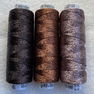 8wt DAZZLE ™ MOCHA METALS Mix, Rayon Metallic 50 yard spool, Wonderfil ™ Dazzle Embellishment Thread When a Little Sparkle will Do