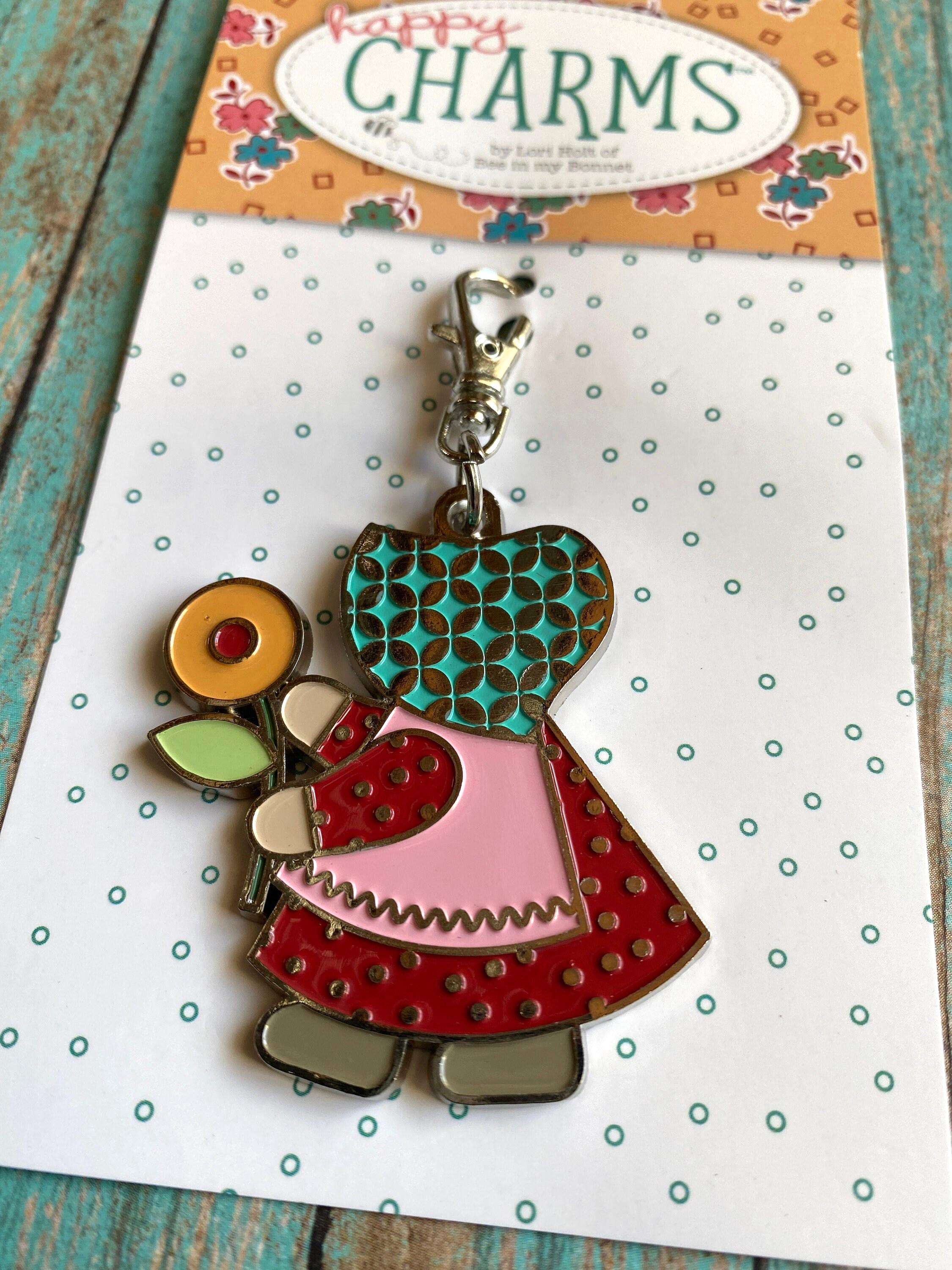 Lori Holt Happy Charms, SUNBONNET SUE Enamel Charm by Riley Blake Design, Lori Holt Bee in my Bonnet, bag bling, more styles, ships FAST