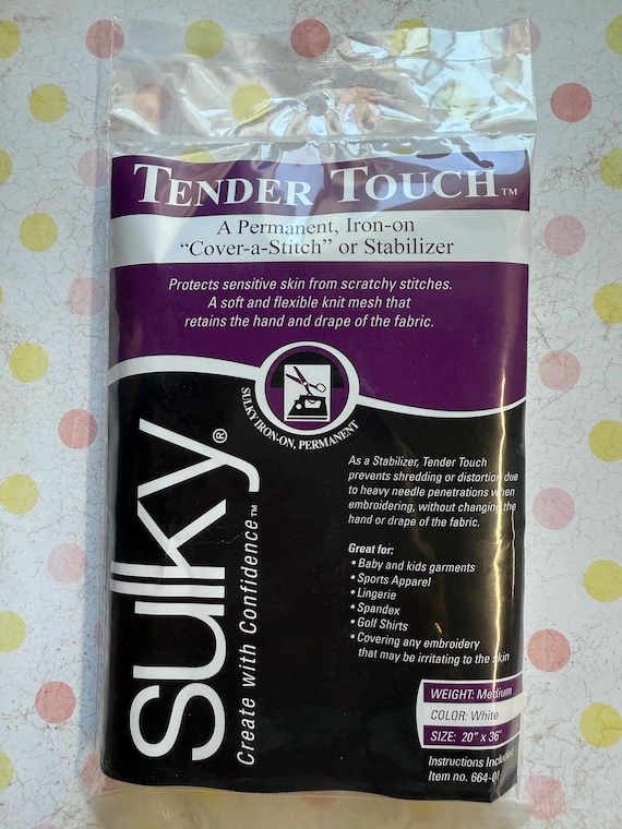 Sullky TENDER TOUCH, Cover a Stitch Iron on Permanent Knit Stabilizer, Light Weight Soft, Soft on skin, T shirts golf shirts childrens wear