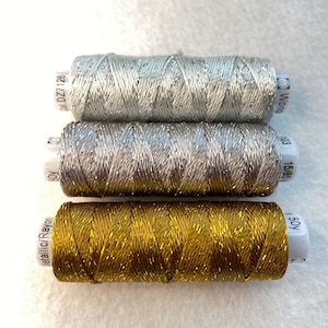 DAZZLE ™  Rayon Metallic, METAL MIX, Silver Pewter Gold 50 yd spools of Wonderfil Spargo Embellishment Thread, Sparkle & shine, ships FaST