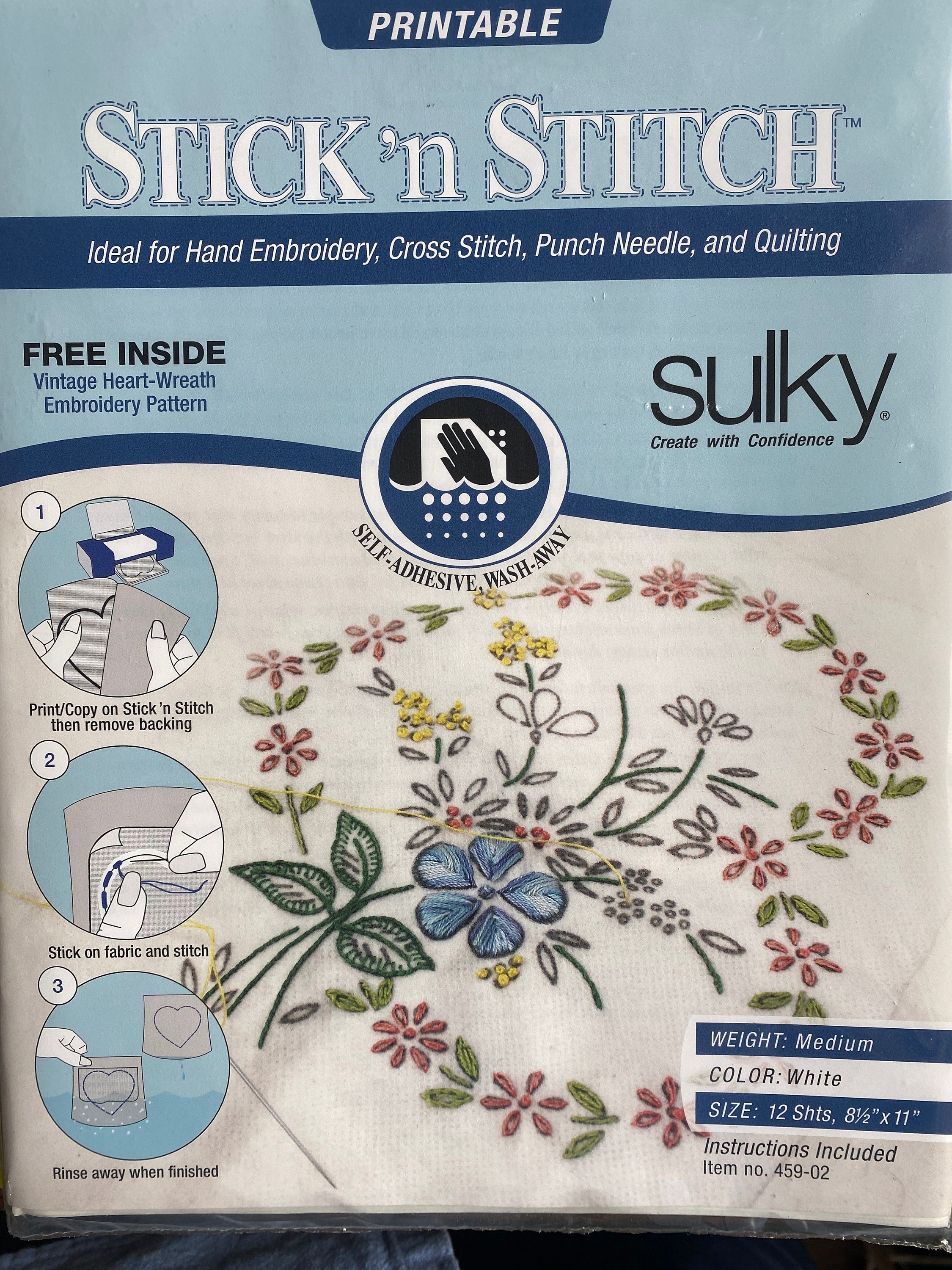 STICK N STITCH, Printable Water Soluble Paper Stabilizer by Sulky,  Embroidery, Quilt Templates, Foundation Piecing, Punch Needle,ships FAST 