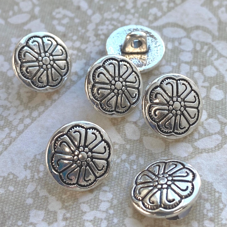 Silver Metal Buttons, Qty 5, 10 or 15, Thin Lightweight Shank Style