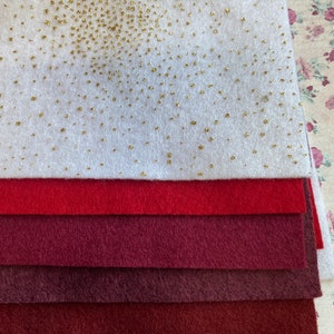 Felt Bundles, Sparkle HEART BEAT Five Color Bundle, 9 x 12 Wool Blend Felt, Wool Felt for Applique, Wool Felt for Sewing, ships FaST