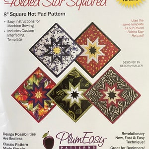 Folded Star, PlumEasy 8" Square Hot Pad Pattern comes w/ 1 Template, OPTION for 3 or 12 Extra Templates PLEASE Read, Amish Star, ships FAST