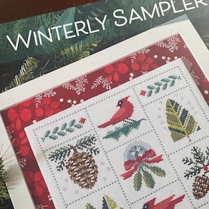 Robin Pickens WINTERLY SAMPLER, Modern Winter Cross Stitch Designs, Sampler or single elements, Snowflake, Pine Cone, Wreath, FaSt ship