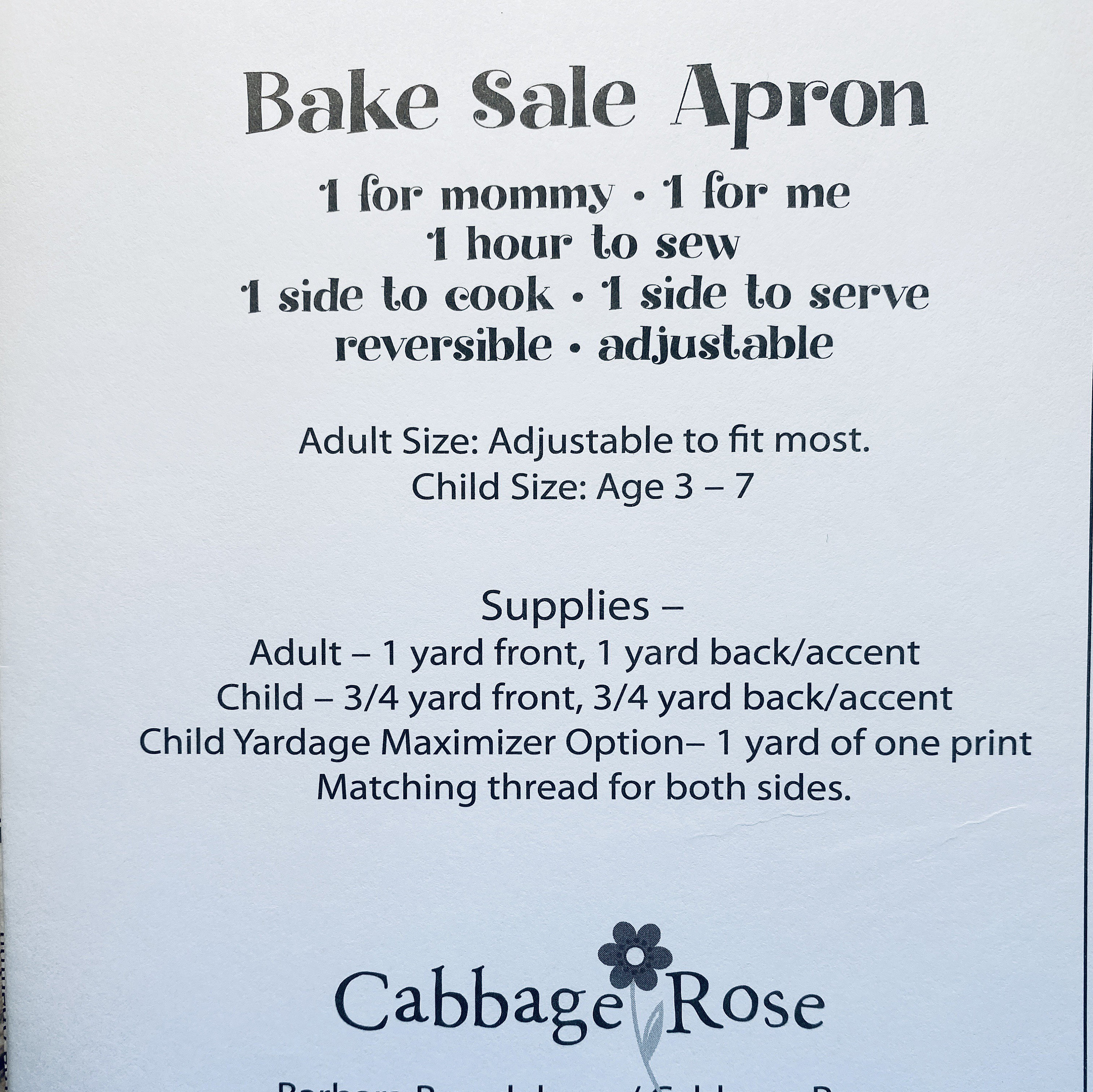 Cabbage Rose Bake Sale Apron Ptrn