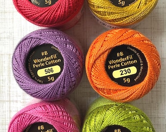 Perle Cotton, ZINNIA MIX, 8 Wt Eleganza Perle Cotton, Five Color Bundle, Pearl Cotton 42 yd Balls for Hand Embroidery & Quilting, ships FAST