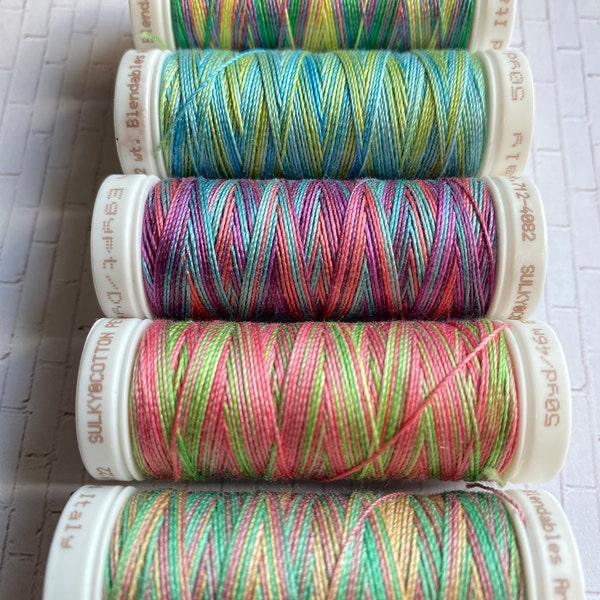 Sulky 12wt Petites Mix, ClassicNeedle FIESTA FLING Mix, Five 50 Yd Spools, Heavy 12wt Sulky Cotton Hand or Machine Embroidery Thread Mix