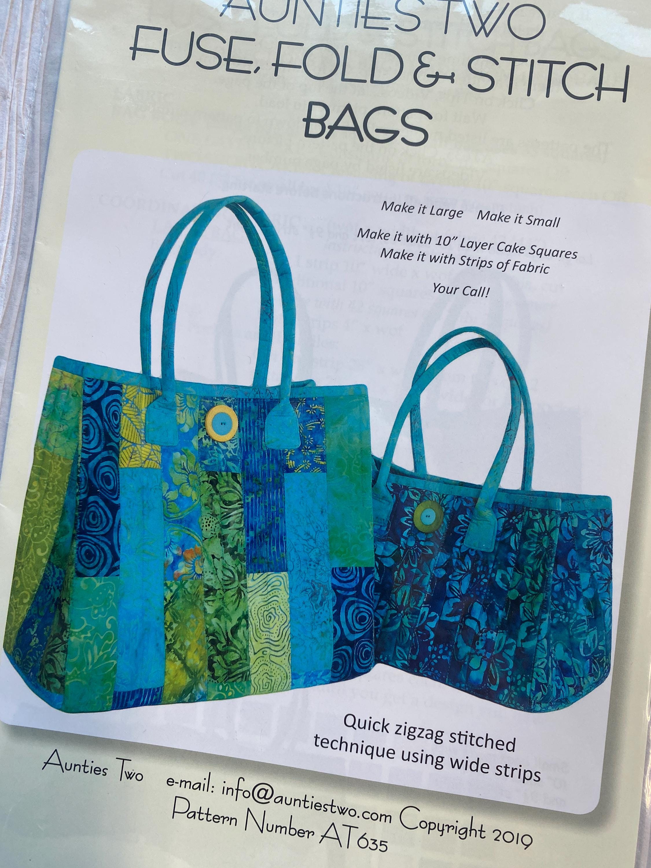 Aunties Two Fuse and Fold Pattern, 2 Sizes, Large Bag Pattern, Whole ...