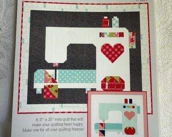 Thimble Blossoms Stitched with Love Sewing theme quilt block or mini wall quilt pattern, Sewing Machine quilt by Camille Rochelle FAST ship