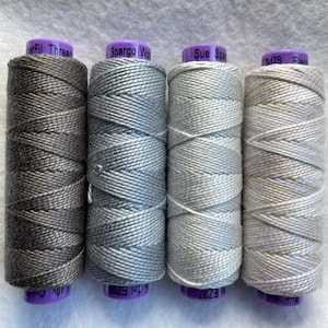 Sue Spargo 5wt Eleganza, 160 Yard GRAY BUNDLE for Added Dimension in stitches, Hard to find 5wt Perle Cotton, We stock specialty threads