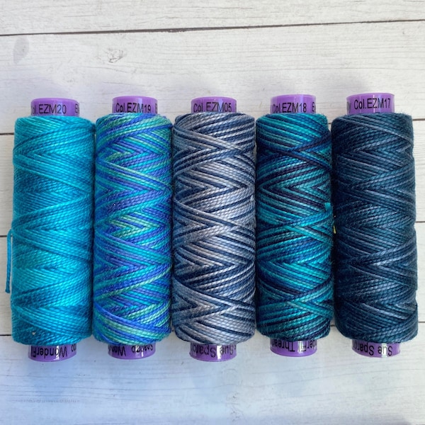 Sue Spargo 5wt VARIEGATED Perle Cotton, 5 color BLUE VARIEGATED Mix also Sold Separately, 5wt Perle Cotton to Add Textural Dimension