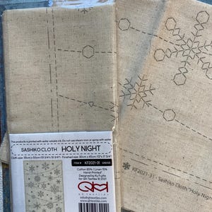 Sashiko HOLY NIGHT, KF2021-31 Preprinted Snow Flake Design Sashiko Cloth, Preprinted Cotton Linen Hand Printed Sashiko by artist Ky Fujita