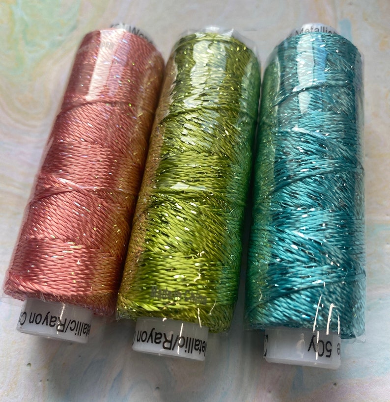 Mix Thread Spool 8wt DAZZLE by Wonderfil ™ , Three Color PASTELS Mix, Rayon Metallic 50 ...