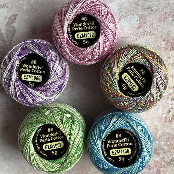 Perle Cotton, SWEET PASTELS,  8 Wt Eleganza ™ By Wonderfil ™, 5 Ball Bundle of Variegated Pastel Shades, see all of our Bundles We ship FAST