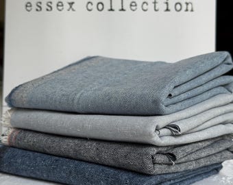 Blue Essex Yarn Dyed Linen Cotton Blend BUNDLE of BLUES Fat Qtr & Half Yard Fabric Bundle also By the Yard link in details, FaST SHiP