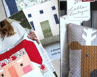 Holiday Mini Quilt or Pillow patterns Choice of 3 by Vanessa Goertzen Lella Boutique Modern Santa Reindeer House Quilt Patterns FAST ship