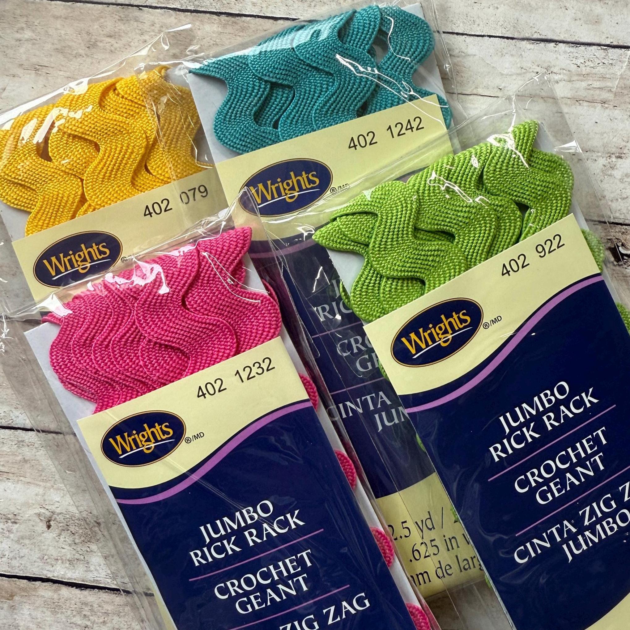 JUMBO Rick Rack, Four Bright colors or mix, .625 inches wide. 2.5 yds per package, Wrights Trims, trim for quilt & craft projects, fast ship