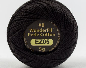 Perle Cotton EZ05 LICORICE, EL5G-05 8 Wt Eleganza Perle Cotton, Wonderfil Perle Cotton 42 yard Ball for Hand Embroidery & Quilting