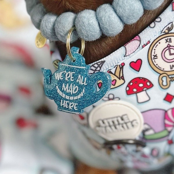 We’re All Mad Here, Alice, Mad Hatter, Tea Party, Resin Mould, Resin Keychain, Resin Dog Tag, Dog Tags, Pet Tags, Glitter, Dog Accessory