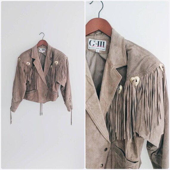 Vintage 1980s Womens Cropped Suede Fringe Moto Jac