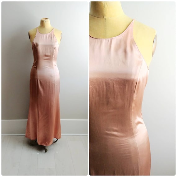 Small Vintage 1990s Champagne Satin Maci Slip Dres
