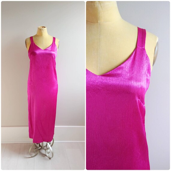 Small Vintage 1990s Pink Magenta Satin Slip Dress