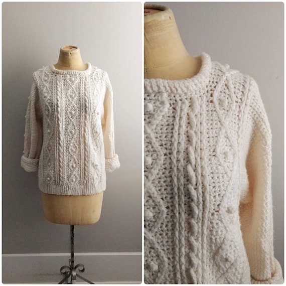 Medium Vintage Chunky Popcorn Knit Acrylic Sweater
