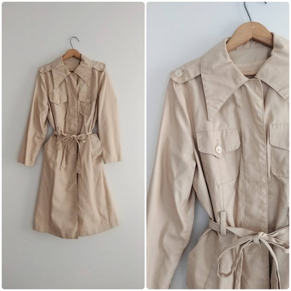 Vintage Womens Tan Cotton Corduroy Beige Trench Co